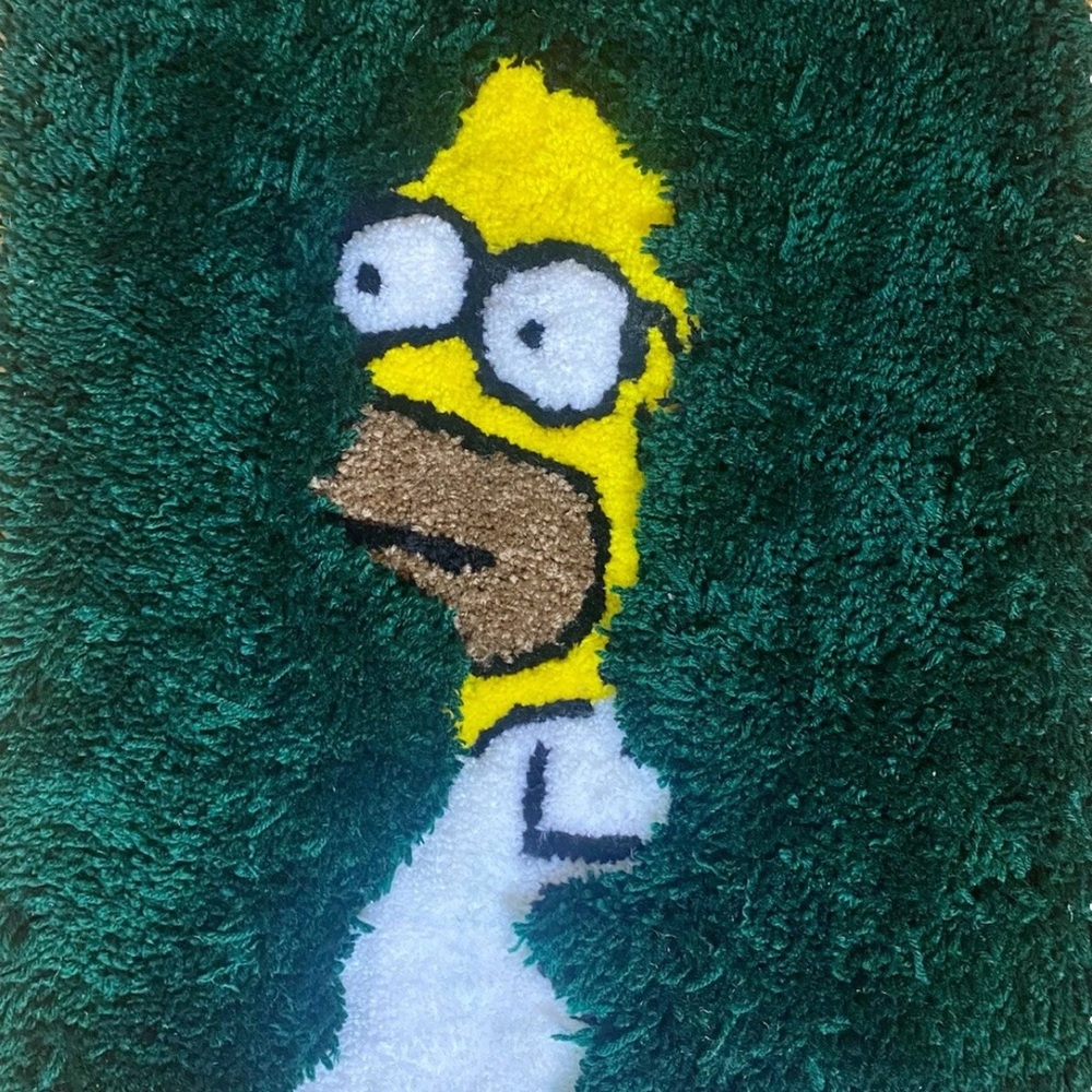 Funny cartoon meme style rug inspired by the classic disappearing intothe bushes